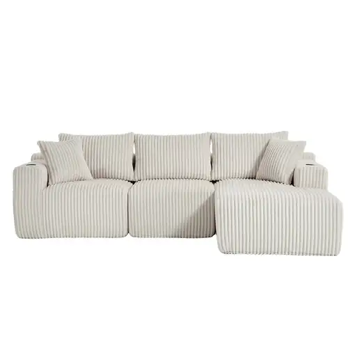 Sofá modular CollaHausse en chenilla, Chaise longue, 2 plazas, 5 cojines