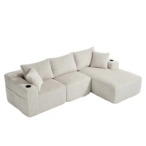 Sofá modular CollaHausse en chenilla, Chaise longue, 2 plazas, 5 cojines