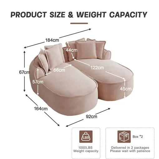 Sofá CollaHausse en chenilla, Sin marco, Chaiselongue doble extragrande