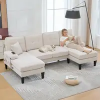 Sofá CollaHausse en lino, Forma en U, Respaldo moderno, Dos tumbonas Sofá CollaHausse en lino, Forma en U, Respaldo moderno, Dos tumbonas