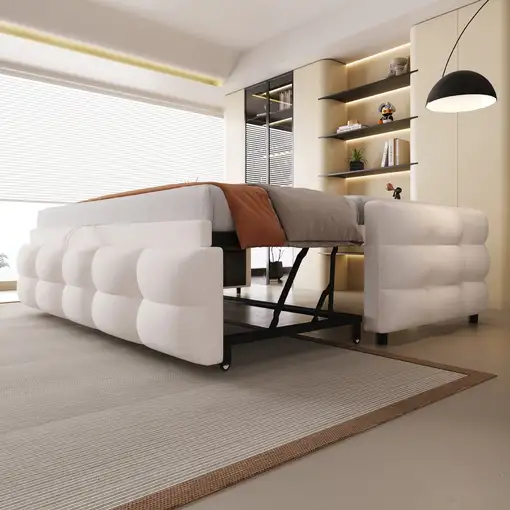 Cama CollaHausse en tela de terciopelo teddy, Extensible 90/180x190cm