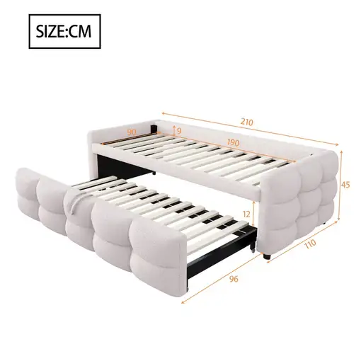 Cama CollaHausse en tela de terciopelo teddy, Extensible 90/180x190cm