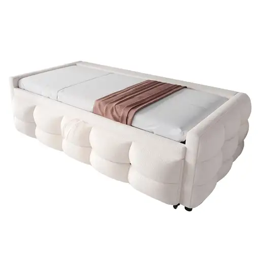 Cama CollaHausse en tela de terciopelo teddy, Extensible 90/180x190cm