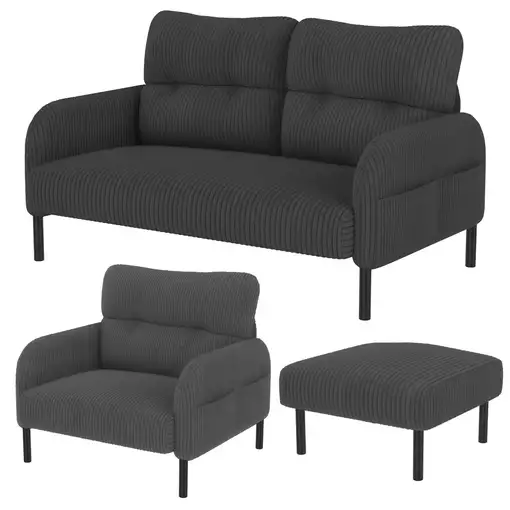 Conjunto de salón CollaHausse en tela, Conjunto de 3 piezas, 1 sillón, 1 puf
