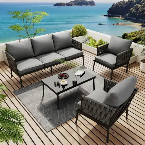 Conjunto de salón de jardín CollaHausse en acero galvanizado, Cojines cómodos