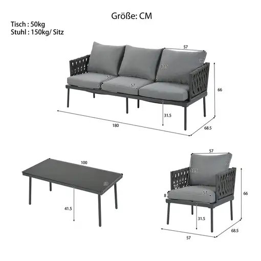 Conjunto de salón de jardín CollaHausse en acero galvanizado, Cojines cómodos