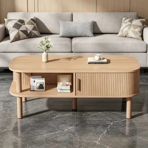 Mesa de centro CollaHausse en mdf, Ruedas, Estantes abiertos 110x55x45cm Mesa de centro CollaHausse en mdf, Ruedas, Estantes abiertos 110x55x45cm