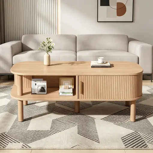 Mesa de centro CollaHausse en mdf, Ruedas, Estantes abiertos 110x55x45cm