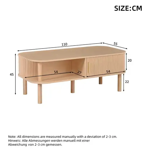 Mesa de centro CollaHausse en mdf, Ruedas, Estantes abiertos 110x55x45cm