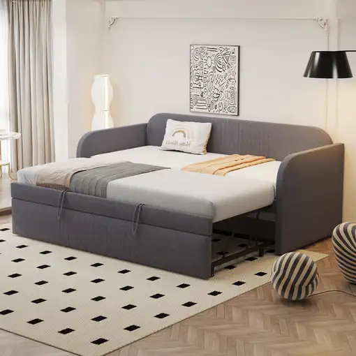 Cama CollaHausse en lino, Extensible, Convertible en sofá cama 90/180x190cm