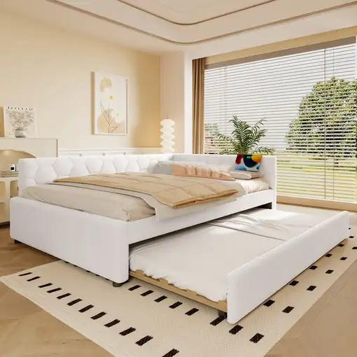 Cama CollaHausse en cuero sintético, 140x200cm, Somier de láminas 140x200cm Cama CollaHausse en cuero sintético, 140x200cm, Somier de láminas 140x200cm