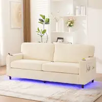 Sofá CollaHausse en chenilla, USB-C, LED ambiental, Portavasos