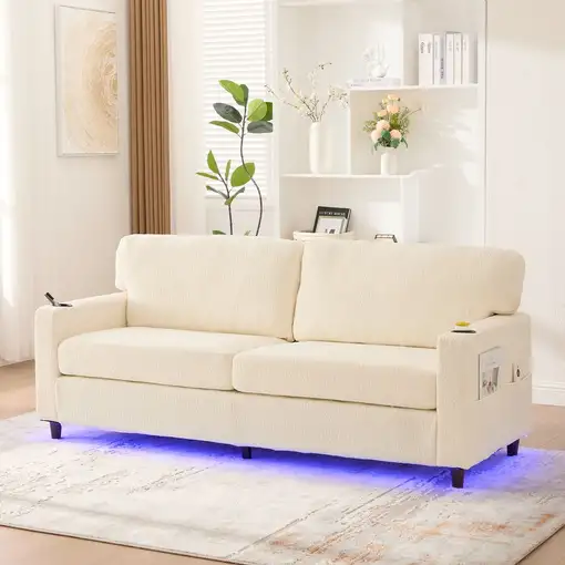 Sofá CollaHausse en chenilla, USB-C, LED ambiental, Portavasos Sofá CollaHausse en chenilla, USB-C, LED ambiental, Portavasos