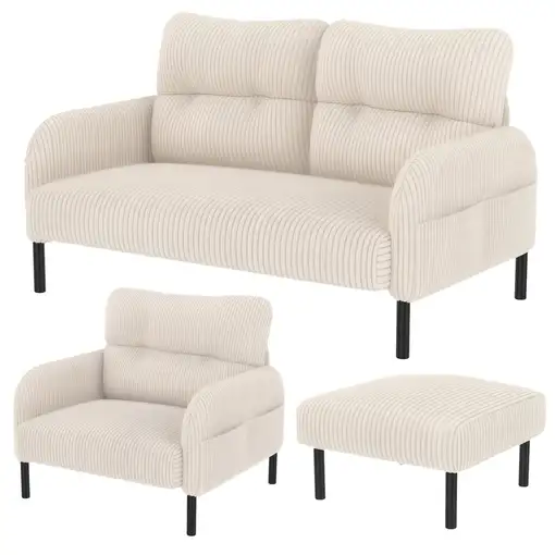 Conjunto de salón CollaHausse en tela, Conjunto de 3 piezas, 1 sillón, 1 puf