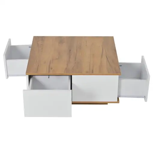 Mesa de centro CollaHausse 3 cajones, Geométrico, Brillo intenso 70x70x31.5cm