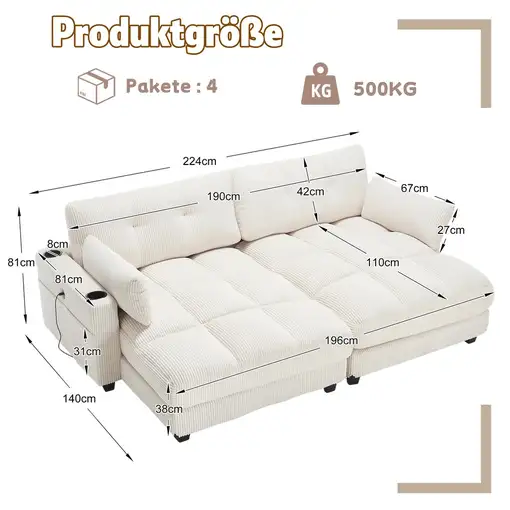 Sofá CollaHausse en pana, Separable en 2 asientos individuales, 2 cojines