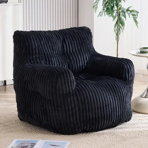 Sillón CollaHausse en terciopelo acanalado, Espuma mullida, Acolchado, Negro Sillón CollaHausse en terciopelo acanalado, Espuma mullida, Acolchado, Negro