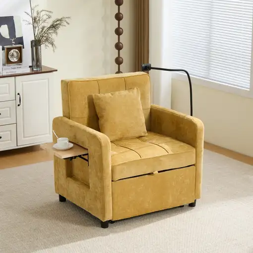 Sillón cama CollaHausse en chenilla, Dos en uno, Con cojín, Bolsillos laterales