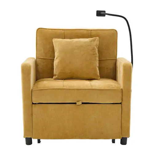 Sillón cama CollaHausse en chenilla, Dos en uno, Con cojín, Bolsillos laterales