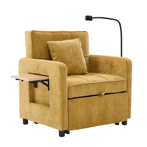 Sillón cama CollaHausse en chenilla, Dos en uno, Con cojín, Bolsillos laterales