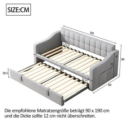 Sofá cama CollaHausse en terciopelo, 2 en 1, Multifuncional 90x180x190cm