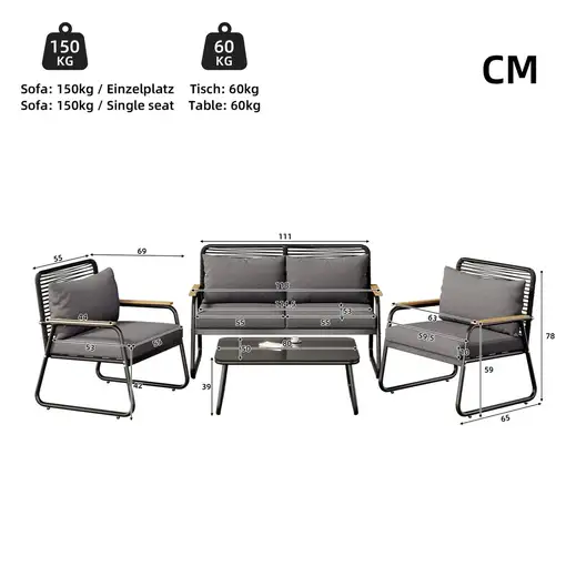 Conjunto de salón de jardín CollaHausse en hierro galvanizado, Mesa incluida