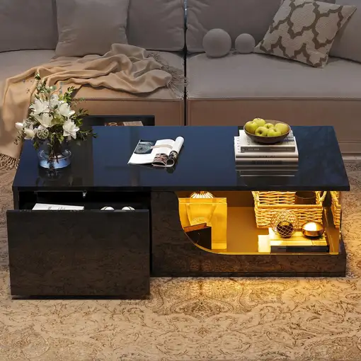 Mesa de centro CollaHausse en mdf, 2 cajones, Brillante 100x50x30cm