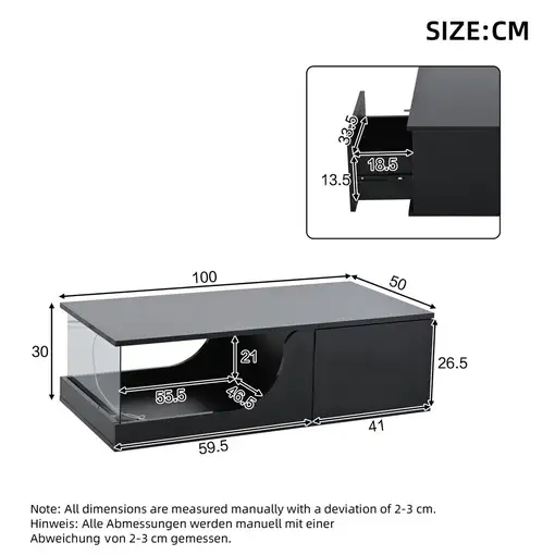 Mesa de centro CollaHausse en mdf, 2 cajones, Brillante 100x50x30cm