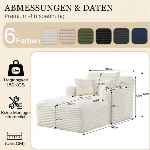 Chaise longue CollaHausse en pana, Sin montaje, Función relax