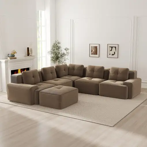 Sofá modular CollaHausse en terciopelo acanalado, Sin montaje, Antideslizante