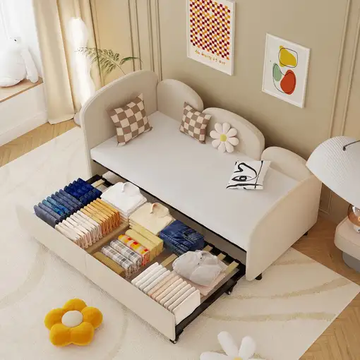 Cama CollaHausse en terciopelo, Con cajones de almacenamiento, Cama de día Cama CollaHausse en terciopelo, Con cajones de almacenamiento, Cama de día