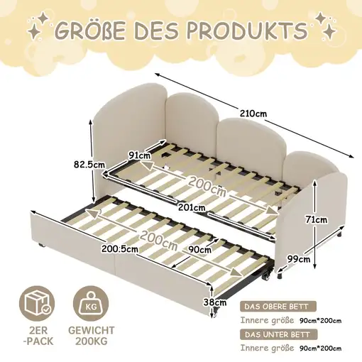 Cama CollaHausse en terciopelo, Con cajones de almacenamiento, Cama de día