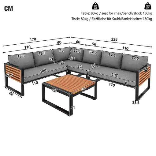 Sofá de jardín CollaHausse en hierro galvanizado, Conjunto lounge