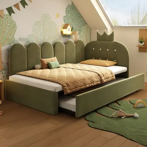 Sofá cama CollaHausse en terciopelo, Cama nido 90x190 cm, Forma en L 90x200cm
