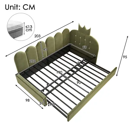Sofá cama CollaHausse en terciopelo, Cama nido 90x190 cm, Forma en L 90x200cm