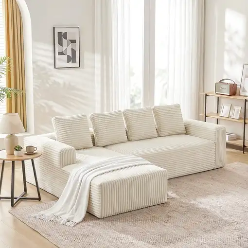 Sofá de esquina CollaHausse en terciopelo acanalado, Forma en L, Modular