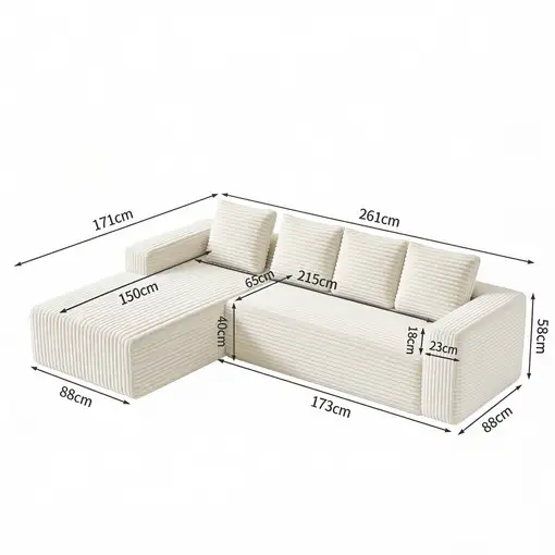 Sofá de esquina CollaHausse en terciopelo acanalado, Forma en L, Modular