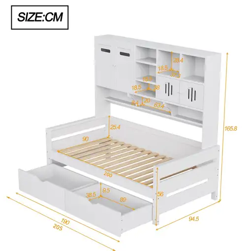 Cama CollaHausse en madera, Cama 90x200 cm, Multifuncional 90x200cm