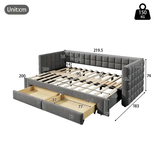 Cama banco CollaHausse Reclinable retro, Retro cuadrado 90x200cm