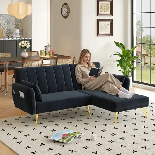 Sofá de esquina CollaHausse Plegable, Forma en L, Función cama, Rincón adicional