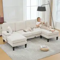 Sofá CollaHausse en terciopelo acanalado, Forma en U, Tumbona doble, Acolchado
