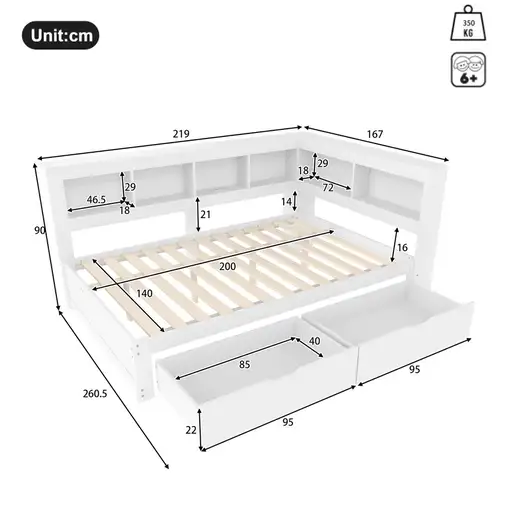 Cama CollaHausse en tablero de partículas, 140 x 200 cm, Dos cajones 140x200cm