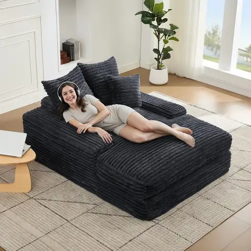 Sofá cama CollaHausse en pana, 4 cojines, ultrasuave, multifuncional, sin montaje
