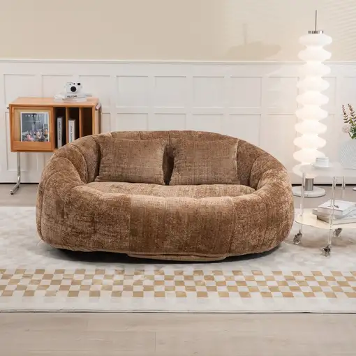 Sillón CollaHausse en chenilla, Puf de bolas, Respaldo alto, Mullido, Cómodo Sillón CollaHausse en chenilla, Puf de bolas, Respaldo alto, Mullido, Cómodo
