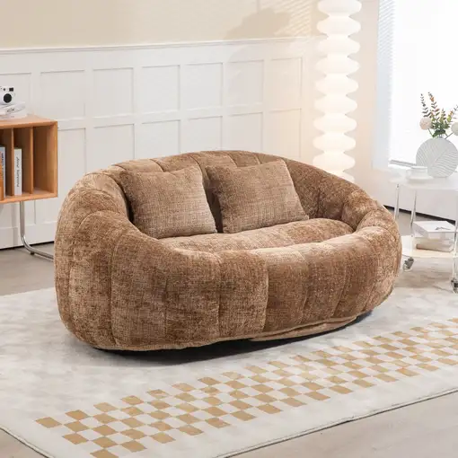 Sillón CollaHausse en chenilla, Puf de bolas, Respaldo alto, Mullido, Cómodo