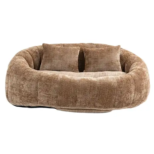 Sillón CollaHausse en chenilla, Puf de bolas, Respaldo alto, Mullido, Cómodo
