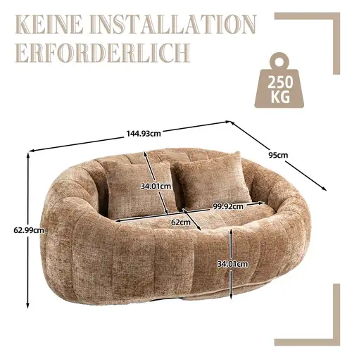 Sillón CollaHausse en chenilla, Puf de bolas, Respaldo alto, Mullido, Cómodo
