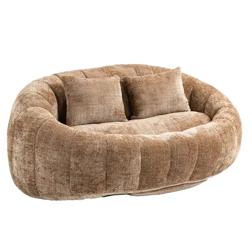 Sillón CollaHausse en chenilla, Puf de bolas, Respaldo alto, Mullido, Cómodo
