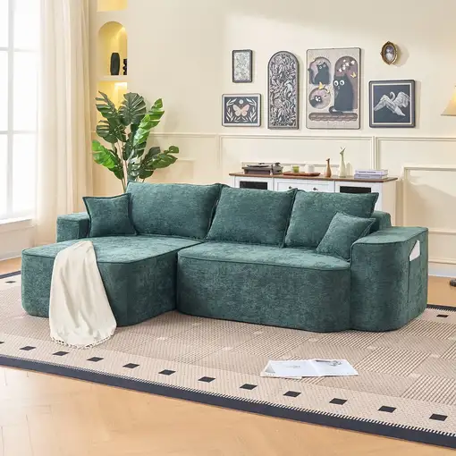 Sofá de esquina CollaHausse en chenilla, Forma en L, Chaise longue 262cm Sofá de esquina CollaHausse en chenilla, Forma en L, Chaise longue 262cm