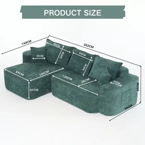 Sofá de esquina CollaHausse en chenilla, Forma en L, Chaise longue 262cm